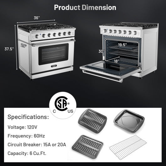 36 Inches Freestanding Natural Gas Range with 6 Burners Cooktop