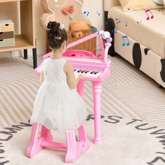 37 Keys Kids Piano Keyboard with Stool and Piano Lid-Pink