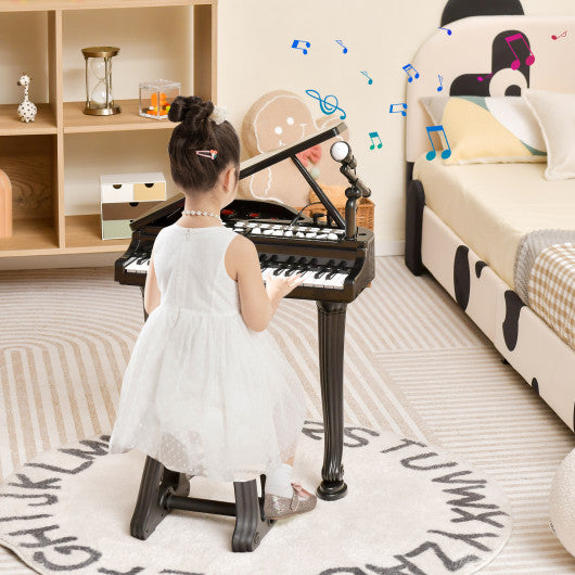 37 Keys Kids Piano Keyboard with Stool and Piano Lid-Black