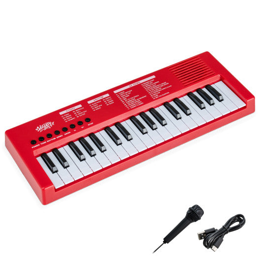 37 Keys Kids Piano Keyboard with 8 Rhythms and Microphone-Red