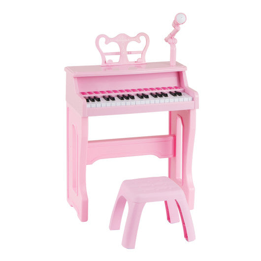 37 Keys Music Piano with Microphone Kids Piano Keyboard with Detachable Music Stand-Pink