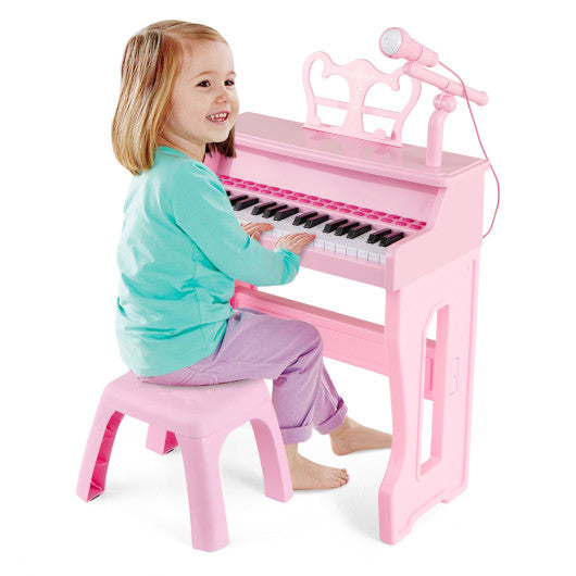 37 Keys Music Piano with Microphone Kids Piano Keyboard with Detachable Music Stand-Pink