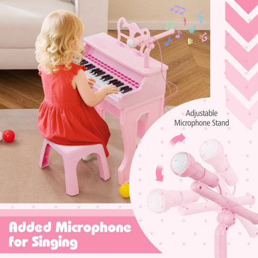 37 Keys Music Piano with Microphone Kids Piano Keyboard with Detachable Music Stand-Pink