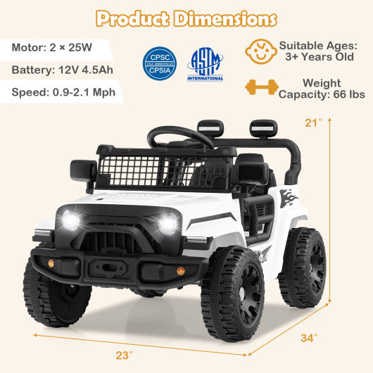 12V Kids Ride on Truck Car Battery Powered Electric Vehicle-White