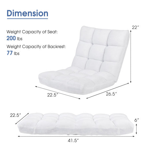 14-Position Adjustable Cushioned Floor Chair-White