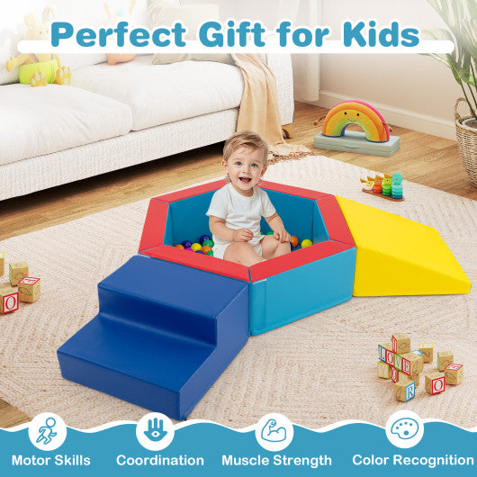 3-Piece Baby Foam Climbing Blocks Climb and Crawl Set with 100 Ocean Balls-Yellow