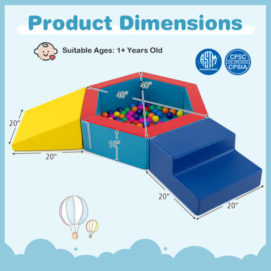 3-Piece Baby Foam Climbing Blocks Climb and Crawl Set with 100 Ocean Balls-Yellow