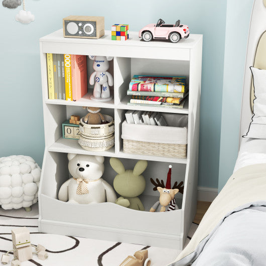 3-Tier Children's Multi-Functional Bookcase Toy Storage Bin Floor Cabinet-White
