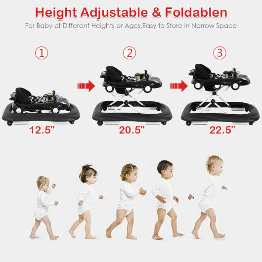 2-in-1 Foldable Baby Walker with Music Player and Lights-Black