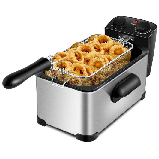 3.2 Quart Electric Stainless Steel Deep Fryer with Timer-Silver