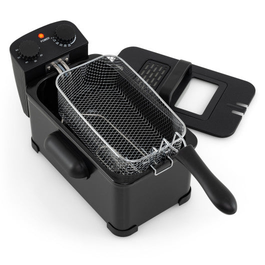 3.2 Quart Electric Stainless Steel Deep Fryer with Timer-Black