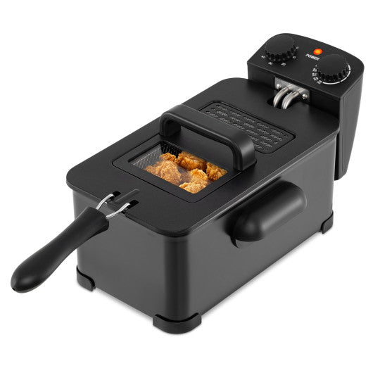 3.2 Quart Electric Stainless Steel Deep Fryer with Timer-Black