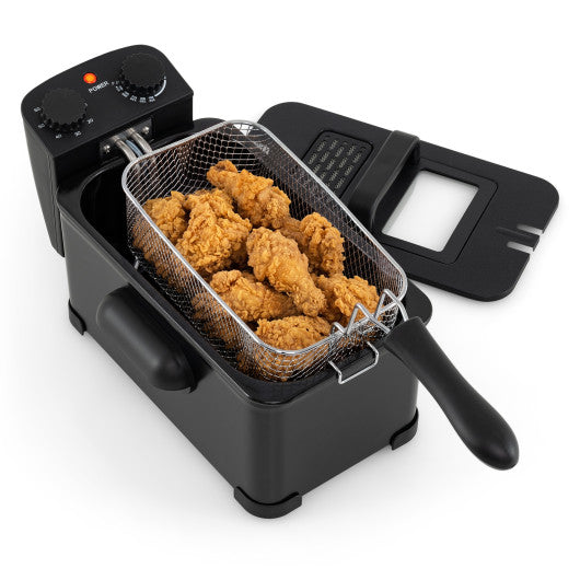 3.2 Quart Electric Stainless Steel Deep Fryer with Timer-Black