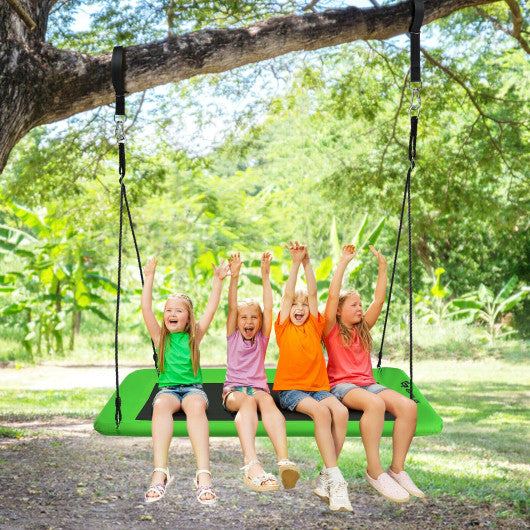 60 Inches Platform Tree Swing Outdoor with 2 Hanging Straps-Green