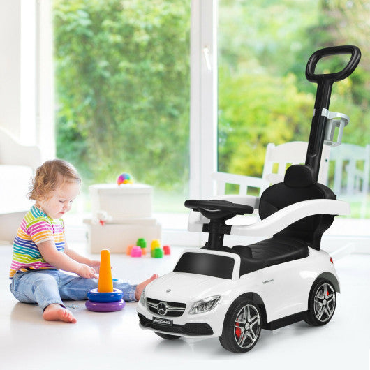 3-in-1 Ride on Push Car Mercedes-Benz Licensed Sliding Car with Canopy-White