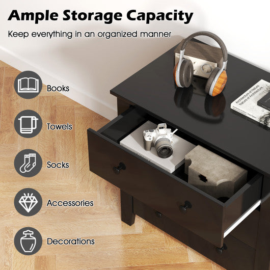 3 Drawer Dresser Chest of Drawers Bedside Table-Black Wood Grain