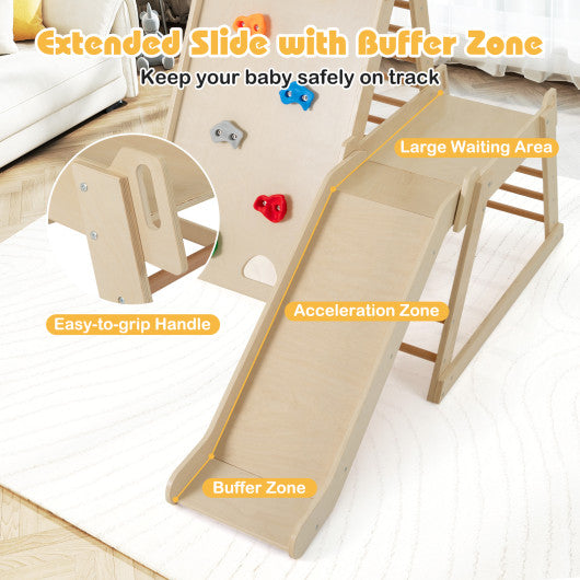 3-In 1 Jungle Gym Indoor Playground with Extended Slide for Toddlers-Natural