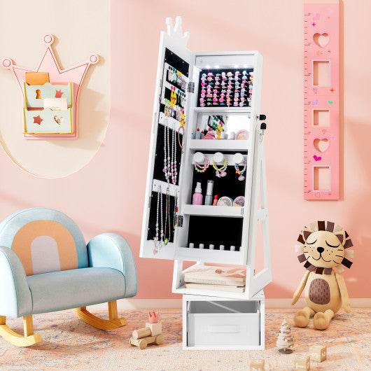 3 In 1 Kids Jewelry Cabinet with 3-Color Lighted Full Length Mirror-White