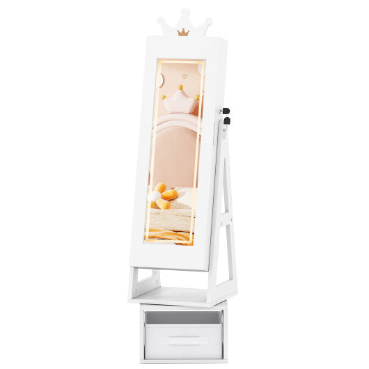 3 In 1 Kids Jewelry Cabinet with 3-Color Lighted Full Length Mirror-White