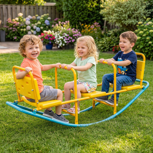 3-Person Outdoor Rocking Teeter Totter for Kids Heavy Duty Metal Seesaw-Yellow