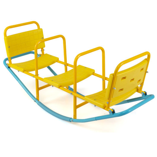 3-Person Outdoor Rocking Teeter Totter for Kids Heavy Duty Metal Seesaw-Yellow