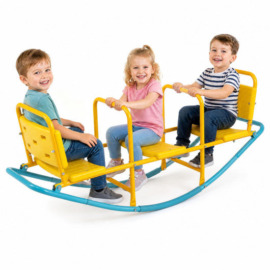 3-Person Outdoor Rocking Teeter Totter for Kids Heavy Duty Metal Seesaw-Yellow