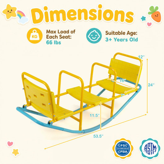 3-Person Outdoor Rocking Teeter Totter for Kids Heavy Duty Metal Seesaw-Yellow