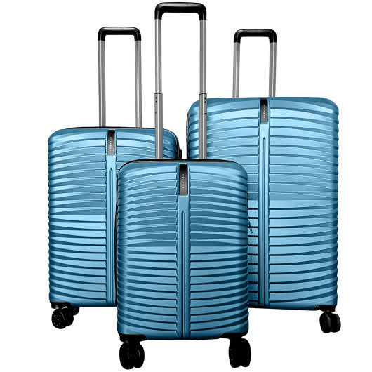 3-Piece 20/24/28 Inch Lightweight Hardside Luggage Set with 8-Spinner Wheels-Blue
