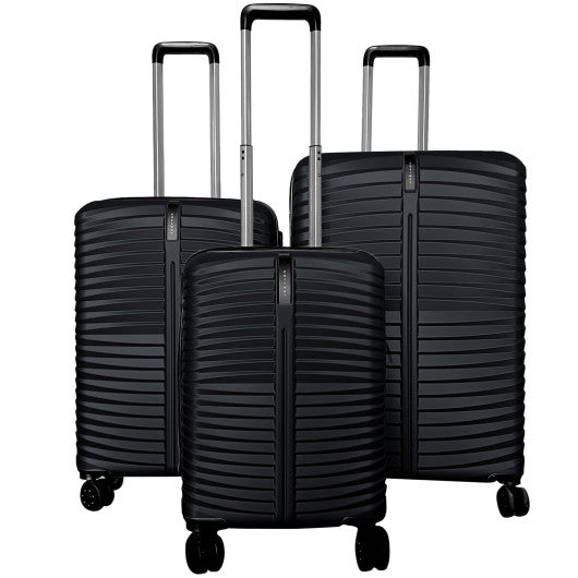 3-Piece 20/24/28 Inch Lightweight Hardside Luggage Set with 8-Spinner Wheels-Black