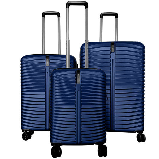 3-Piece 20/24/28 Inch Lightweight Hardside Luggage Set with 8-Spinner Wheels-Navy