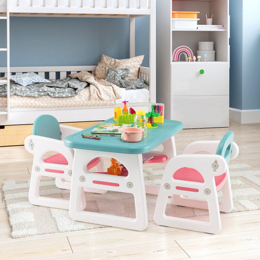 Kids Table and Chair Set with Building Blocks-Pink & Blue