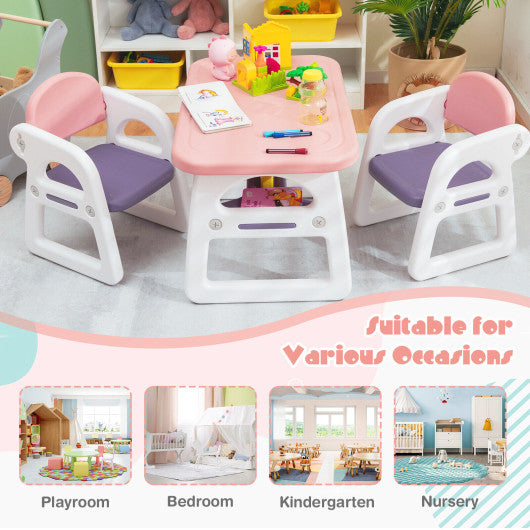 Kids Table and Chair Set with Building Blocks-Pink & Purple