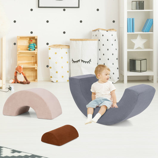 3 Piece Toddlers Climbing Toys Indoor Soft Play Equipment Playset-Grey