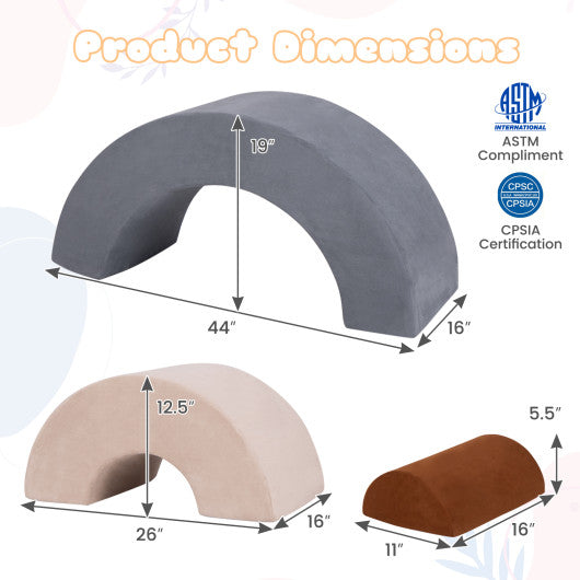 3 Piece Toddlers Climbing Toys Indoor Soft Play Equipment Playset-Grey