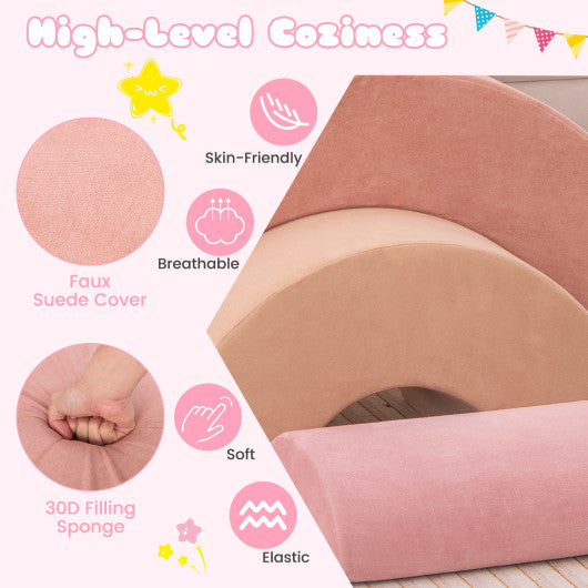 3 Piece Toddlers Climbing Toys Indoor Soft Play Equipment Playset-Pink