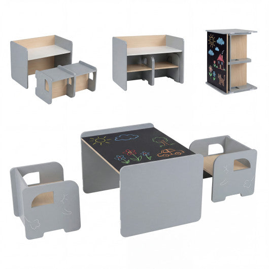3 Pieces Kids Table and Chair Set with Space-saving Toddler Table and 2 Chairs-Gray