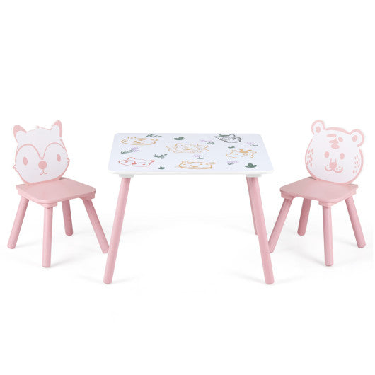 3 Pieces Kids Table and Chairs Set with Animal Patterns for Kids