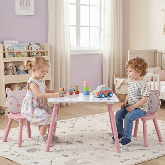 3 Pieces Kids Table and Chairs Set with Animal Patterns for Kids