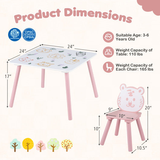 3 Pieces Kids Table and Chairs Set with Animal Patterns for Kids