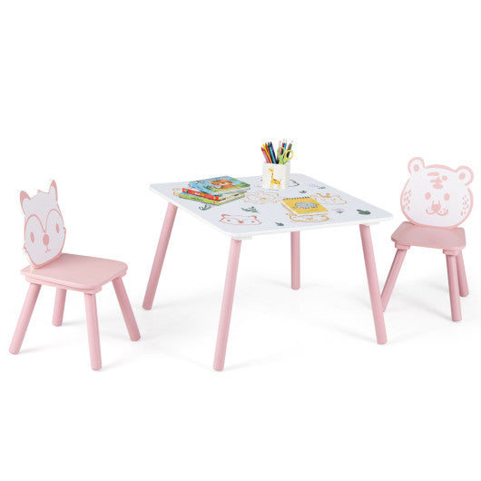 3 Pieces Kids Table and Chairs Set with Animal Patterns for Kids