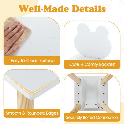 3 Pieces Kids Wooden Table and Chair Set with Cute Froggy Design-White