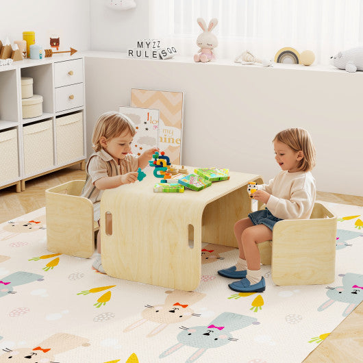 3 Pieces Kids Wooden Table and Chair Set-Natural