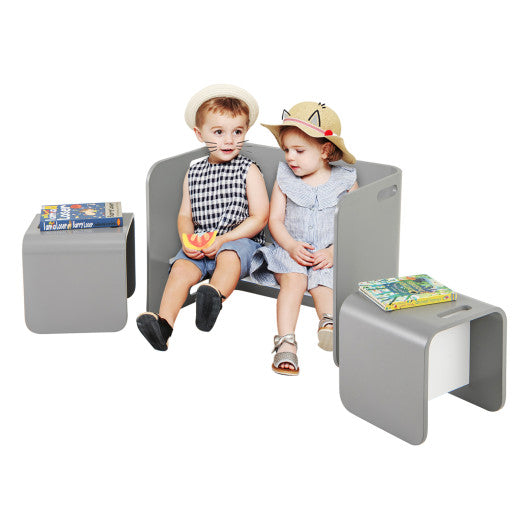 3 Pieces Kids Wooden Table and Chair Set-Gray