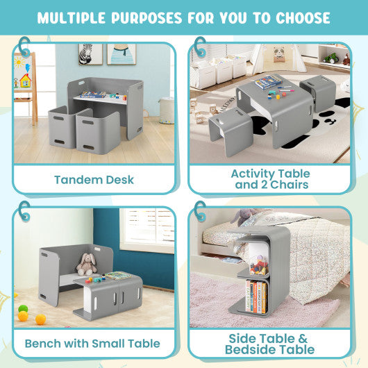 3 Pieces Kids Wooden Table and Chair Set-Gray