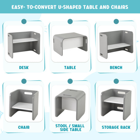 3 Pieces Kids Wooden Table and Chair Set-Gray