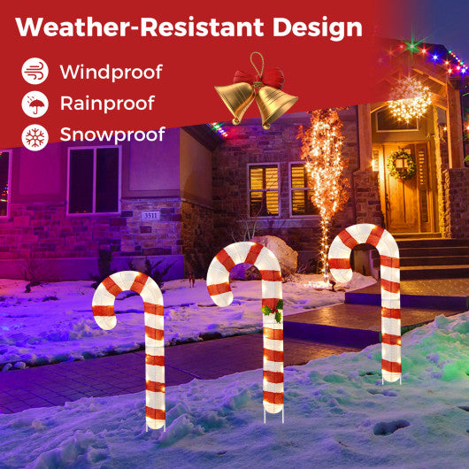 3 Pieces Pre-Lit Candy Canes with 75 LED Lights and Ground Stakes