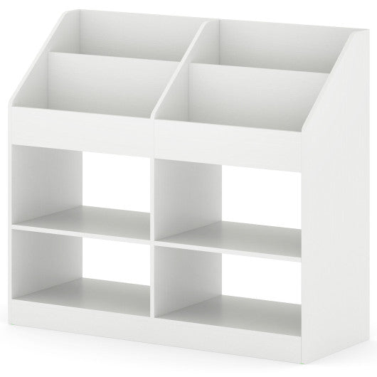 3-Tier Kid's Bookshelf Toy Storage Organizer with Display Rack and 4 Compartments-White