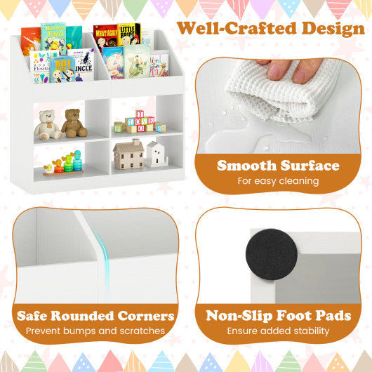 3-Tier Kid's Bookshelf Toy Storage Organizer with Display Rack and 4 Compartments-White