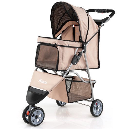 3 Wheel Pet Stroller for Small Dogs Cats up to 33 LBS-Beige