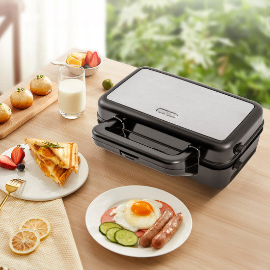 3-in-1 1082W Sandwich Maker with Removable Non-Stick Plates-Black